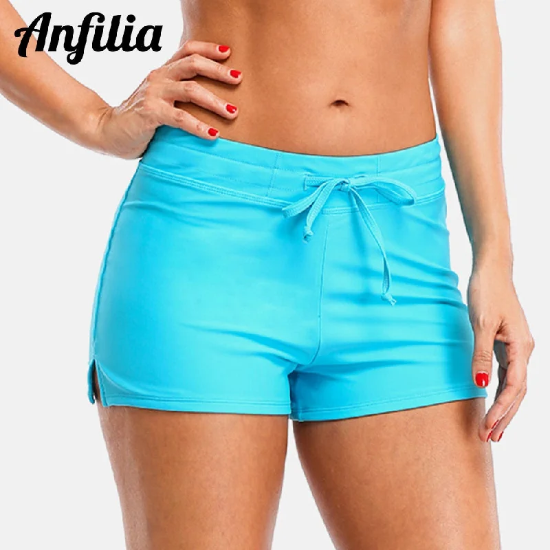 Anfilia Swimming Trunks Women Bikini Bottom Solid Color Swimwear Briefs Split Bandage Boy Shorts High-Waisted Swim Bottoms