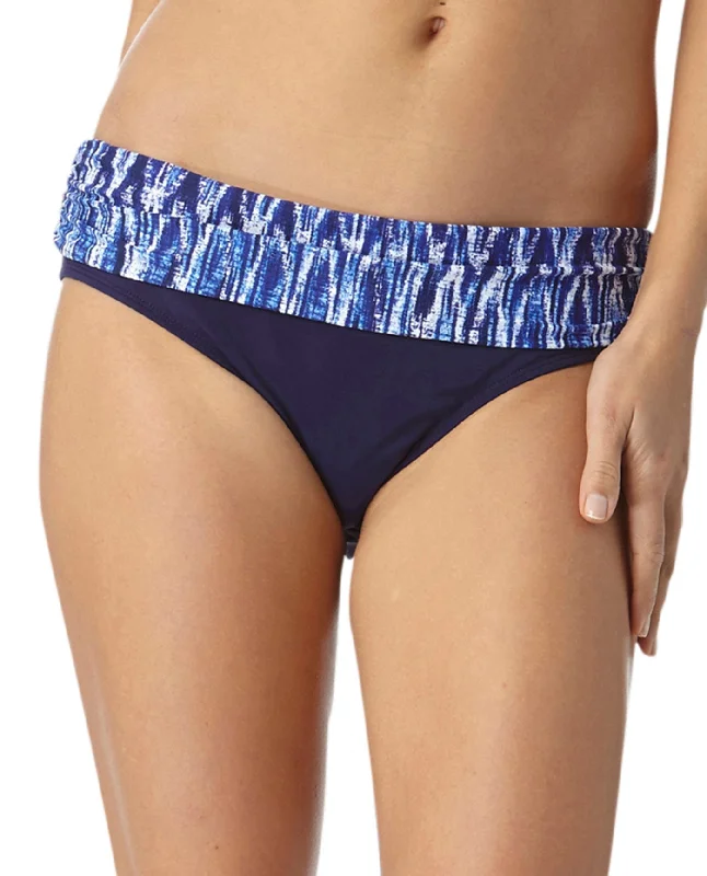 Anne Cole Indigo Tide Foldover Mid-Rise Brief Swim Bottom Beachy Ruffle Bikini