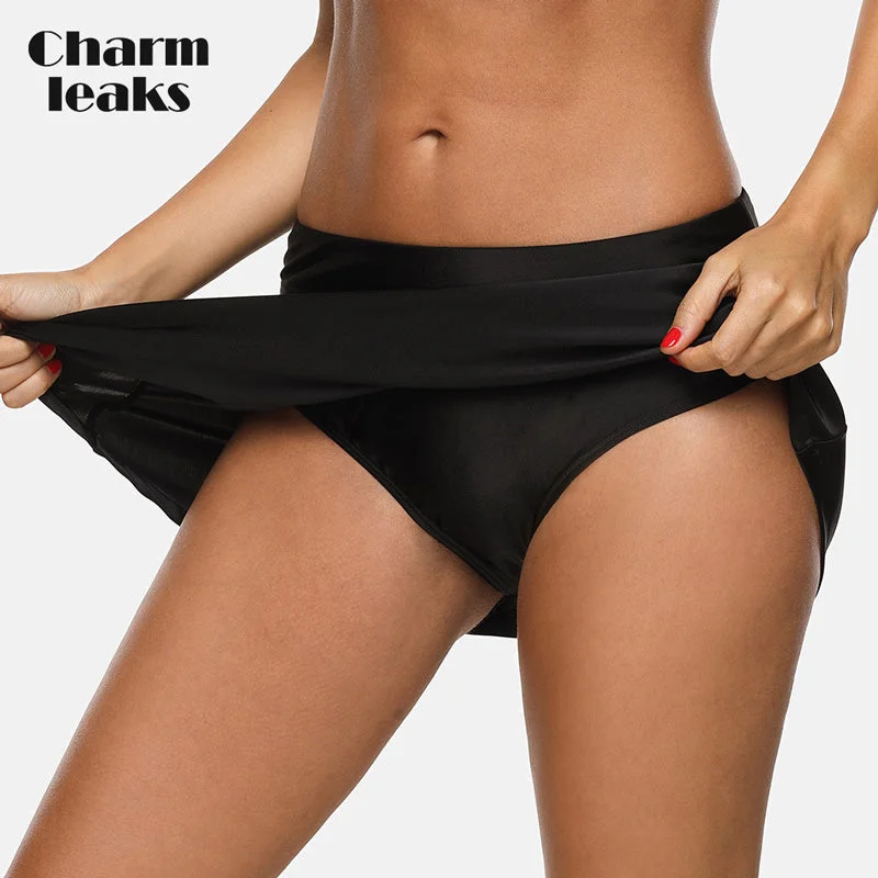 Charmleaks Women Bikini Bottom Swim Skirt Build-in Brief  Swim Trunks Solid Swimwear Briefs Swimming Bottom Tankini Bottoms Bold High-Cut Bikini