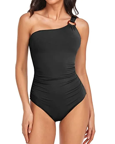 Flattering Tummy Control O-Ring Modest One Shoulder Swimsuit for Women Comfortable Tankini Set