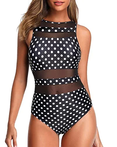 Slimming Bathing Suits For Women Open Back Swimwear-Black Dot Trendy Swimsuit Bottoms