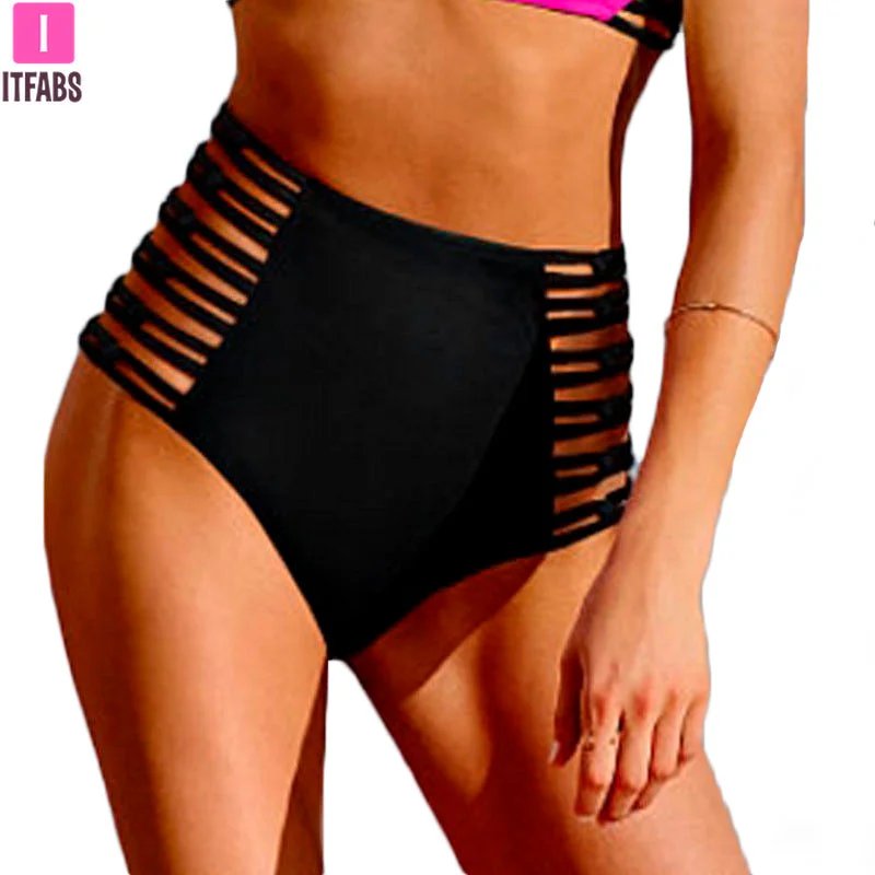 High Waist Women Beachwear Panty 2020 Summer Sexy Hollow Out Bandage Bikini Bottom Swimsuits Swimwear Clothings Biquinis Color-Block Bikini