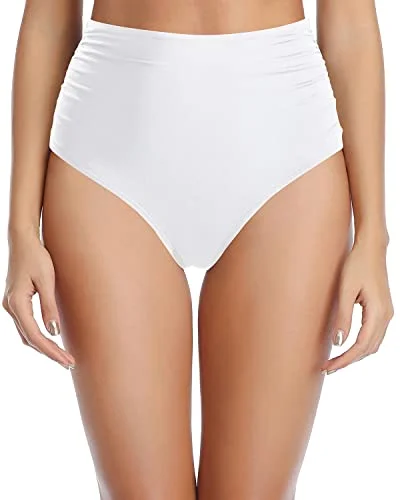 Lace Up Strappy Side Swim Bottoms High Waisted Bikini Bottoms-White Sexy Cutout Swimsuit