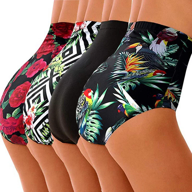 Hirigin High Waist Bikini Shorts Plus Size Women Swimwear Pants Flower Sexy Bathing Suit 2019 New Women Swimming Bikini Bottoms Strap Bikini Set