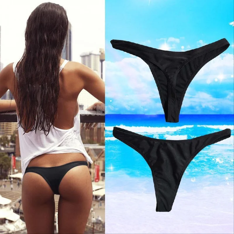 Hot Sale Women Sexy Bikini Bottom Swimwear Beach Bathing T-Back Thong G-string Black Bathing Swimming Beach Swimwear Trunks Push-Up Bikini Top