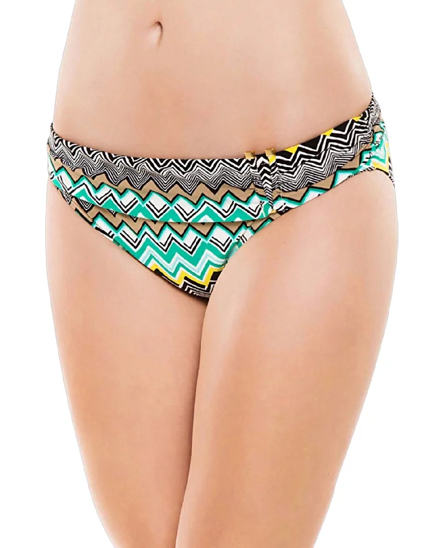 La Blanca Emerald Sahara Chevron Shirred Band Hipster Swim Bottom Elegant Ruffled Bikini