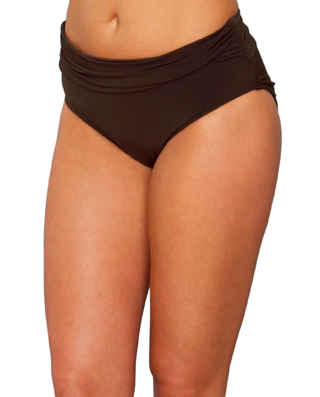 Magicsuit Brown Shirred Jersey Brief Swim Bottom Mesh Detail Bikini