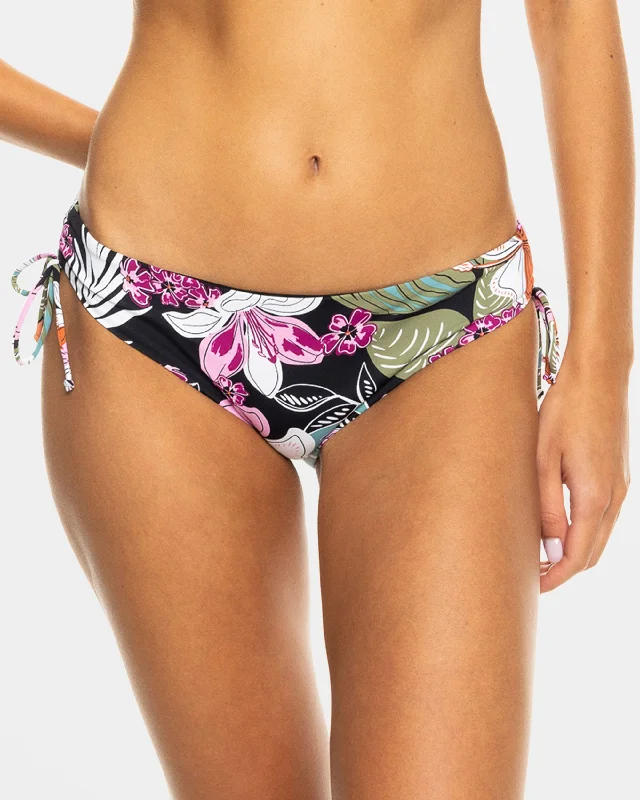 Beach Classics Hipster Ties Bikini Bottom - Anthracite Moody Tropical Swim Lace-Detail Bikini Set