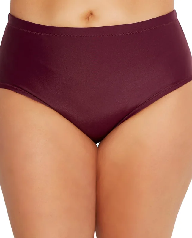 Raisins Curve St Vincent Mid Rise Plus Size Swim Brief in Maroon Adjustable Strap Swimsuit