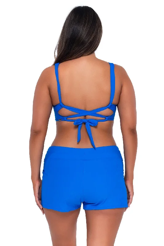 Sunsets Escape Electric Blue Laguna Swim Short Sporty Racerback Swimsuit