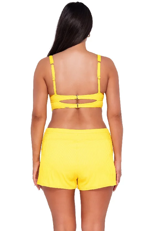 Sunsets Women's Swimwear Escape Lemon Zest Sandbar Rib Laguna Swim Short Bikini Bottom Casual Swim Dress