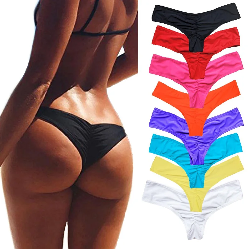 Swimwear Women Briefs Bikini Bottom Side Ties Brazilian Thong Swimsuit Classic Cut Bottoms Biquini Swim Short Ladies Swimsuit Ruched Swimwear Set