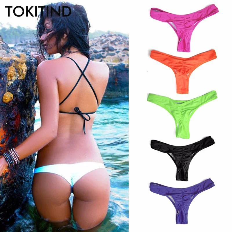 TOKITIND 2020 Cheeky Bottom Sexy Brazilian Mini Thong V Shape G-String Bikini Beach Underwear Swimwear Briefs Swimsuit Panties Comfortable Swim Dress