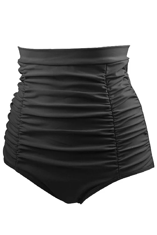 Women Black Retro High Waisted Swim Short Classic Swimsuit Design