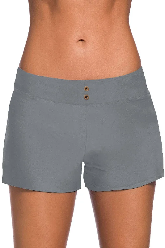 Women Gray Eyelets Waistband Swim Boyshorts Strapless Swimsuit Top