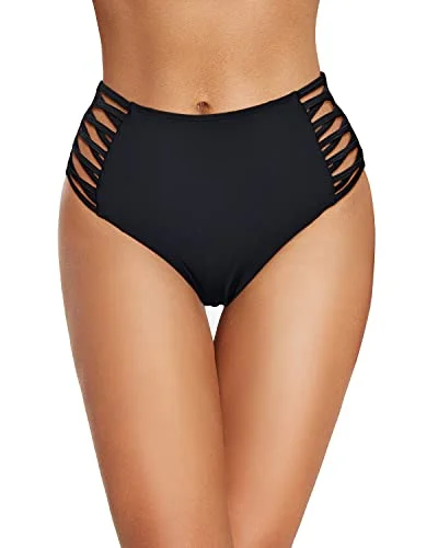 Retro High Waisted Bikini Bottoms Full Coverage Swimsuit Bottom-Black Two-Piece Beachwear