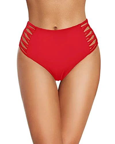 Retro Plus Size High Waisted Strappy Lace Up Swim Bottom-Red Swimsuit with Skirt