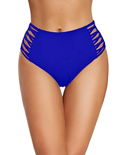 Retro High Waisted Bikini Bottom Strappy Side Full Coverage Swimsuit Bottom-Royal Blue Sexy Cutout Swimsuit