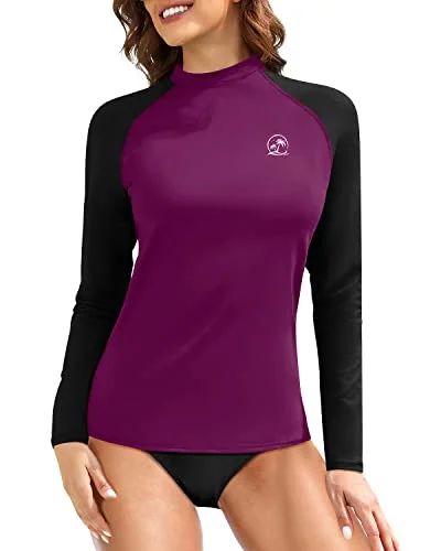 Raglan Sleeve And Crew Neck Long Sleeve Swim Shirts For Women-Maroon Lace-Detail Bikini Set