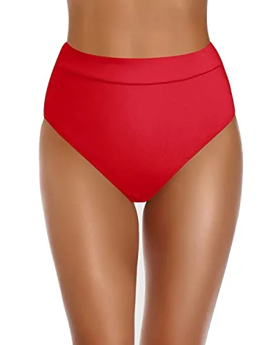 Women's High Cut High Waisted Bikini Bottom Swimsuit-Red Quick-Dry Swimsuit