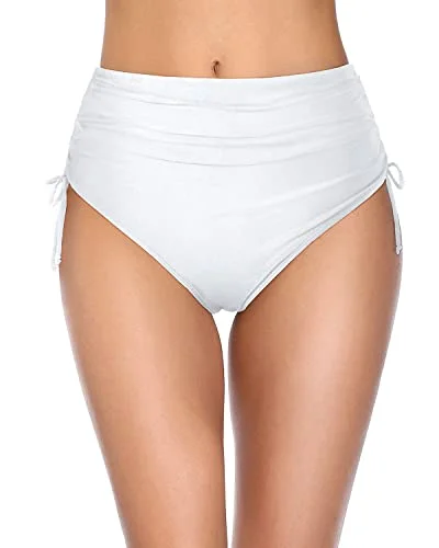 Ladies Full Coverage High Waisted Bikini Bottom Swimwear-White Classic Monokini Design