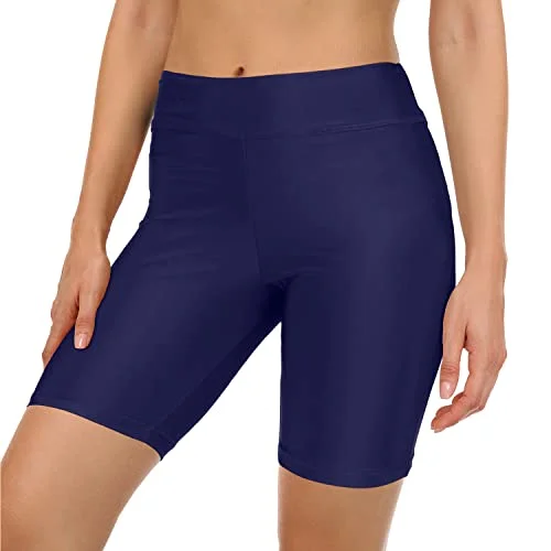 Non See Through Built In Briefs Swim Shorts Womens Swim Shorts-Navy Blue Button-Front Swimsuit