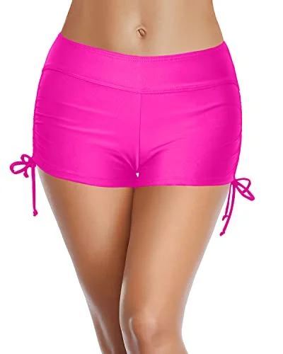 Mid Waisted Board Shorts For Women Swim Bathing Suit Shorts-Neon Pink Sleek Racerback Swimsuit