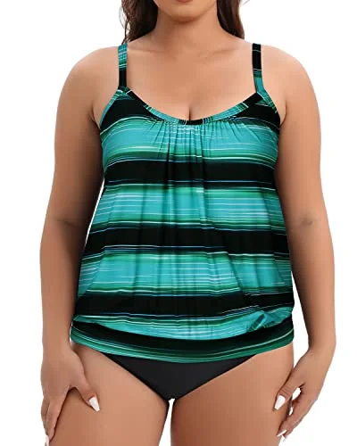 High Waisted Tummy Control Swim Bottom For Women-Green Stripe Sexy Two-Piece Set