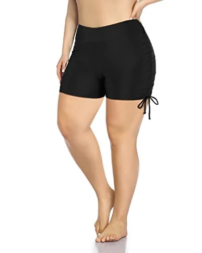 Board Swim Shorts Slim Look Plus Size High Waisted Swimsuit Shorts-Black Crisscross Back Swimsuit