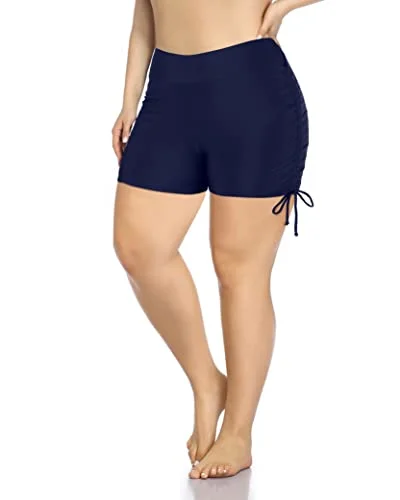 Tummy Control Bathing Suit Bottoms Plus Size Swim Shorts-Navy Blue Comfortable Swim Dress