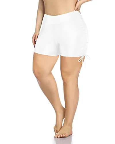 Sporty Boylegs Swim Bottoms Plus Size Swim Shorts-White Elegant Halter Bikini