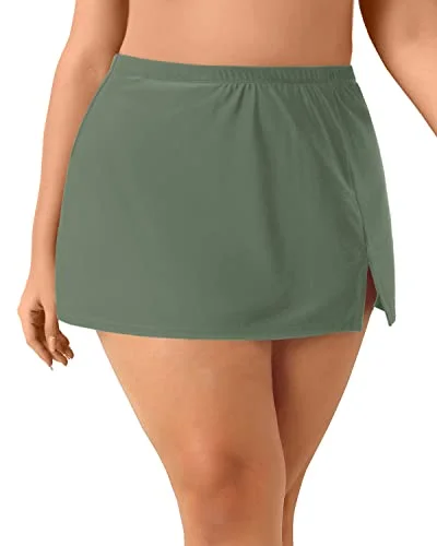 Tummy Control High Waisted Swimsuit Bottoms For Curvy Women-Olive Green Full Coverage Swimsuit