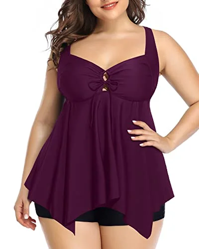 Women's Plus Size Tankini Top With Shorts Swimsuits-Maroon Classic Swimsuit Design