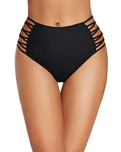 Sexy High Waisted Bikini Bottom Tummy Control Swim Shorts-Black Reversible Bikini Set