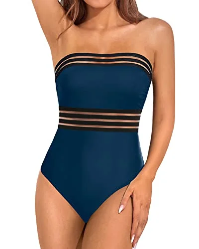 One Piece Slimming Bandeau Tube Swimswear With Tummy Control-Teal Soft Beachwear Set