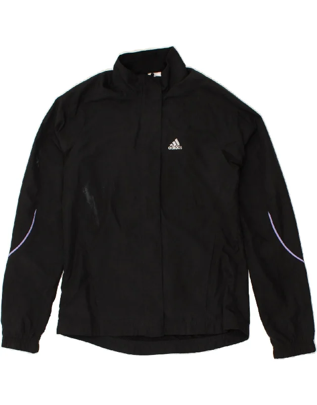 ADIDAS Womens Clima Proof Tracksuit Top Jacket UK 10 Small Black Polyester Toggled Jacket Drawstring Jacket Belted Jacket