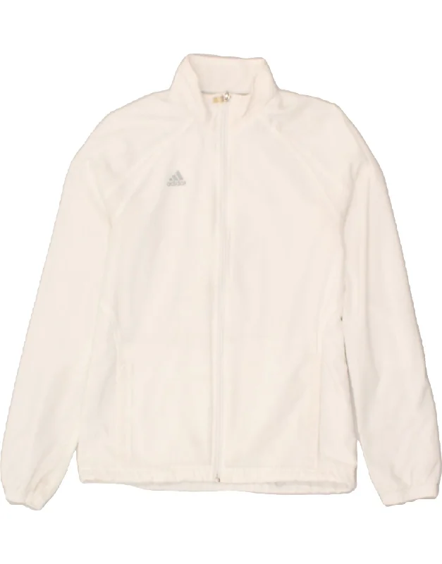 ADIDAS Womens Tracksuit Top Jacket UK 10 Small White Polyester Notch Collar Jacket Peter Pan Collar Jacket Cowl Neck Jacket