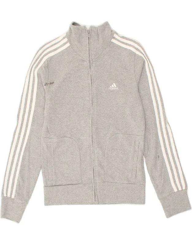 ADIDAS Womens Tracksuit Top Jacket UK 12 Medium Grey Cotton Appliqued Jacket Beaded Jacket Sequined Jacket