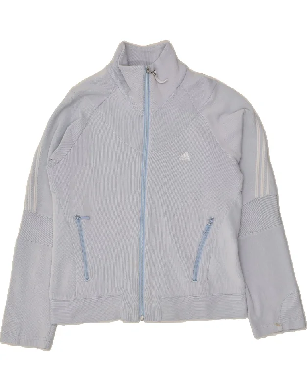 ADIDAS Womens Tracksuit Top Jacket UK 14 Medium Blue Cotton Stand-Up Collar Roll-Neck Collar Turtle Neck