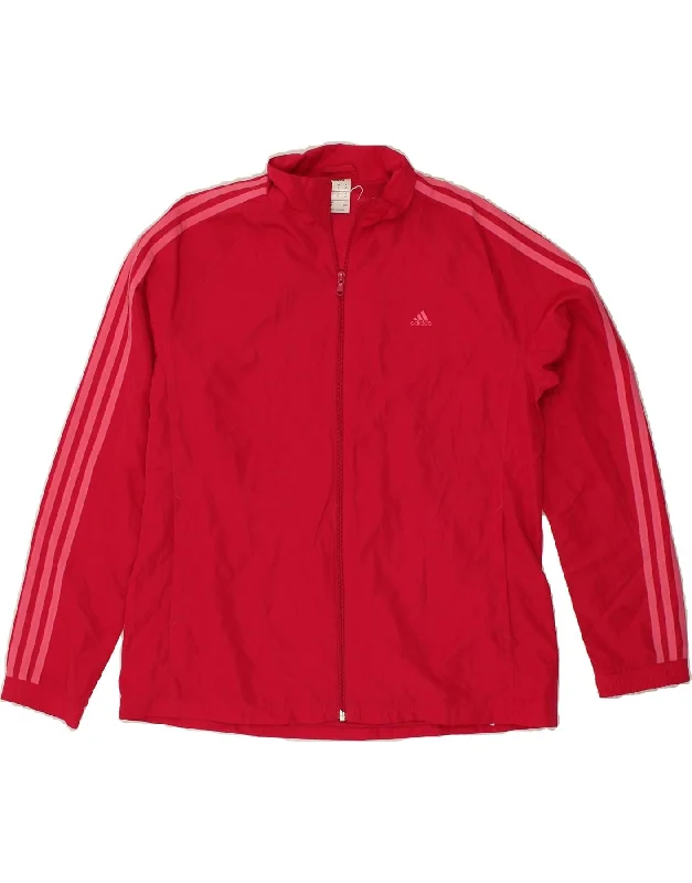 ADIDAS Womens Tracksuit Top Jacket UK 18 XL  Red Polyester Rayon Jacket Velvet Jacket Corduroy Jacket