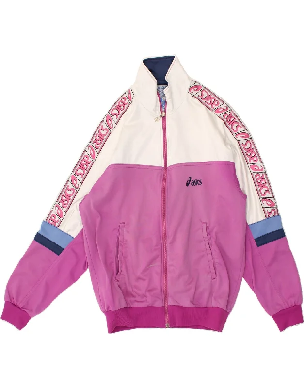 ASICS Womens Graphic Tracksuit Top Jacket EU 46 XL Pink Colourblock Print Jacket Jacquard Jacket Embroidered Jacket