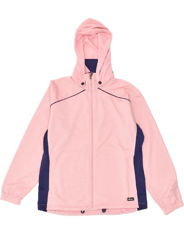 ASICS Womens Hooded Tracksuit Top Jacket UK 16 Large Pink Colourblock Satin Jacket Silk Jacket Chiffon Jacket