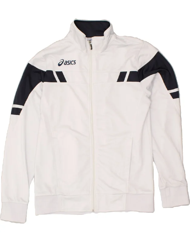 ASICS Womens Tracksuit Top Jacket UK 18 XL White Polyester V-Neck Jacket Boat Neck Jacket Square Neck Jacket