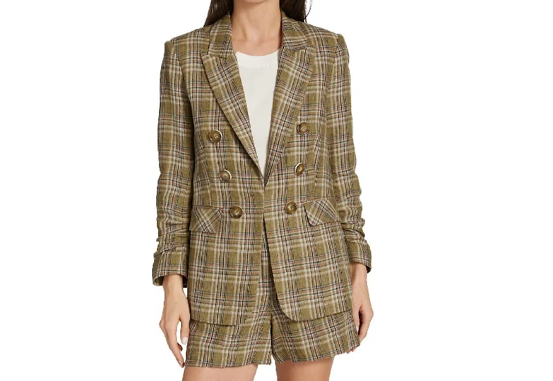 Beacon Dickey Jacket Padded Shoulder Blazer in Plaid/Multi Front Pockets Side Pockets Patch Pockets