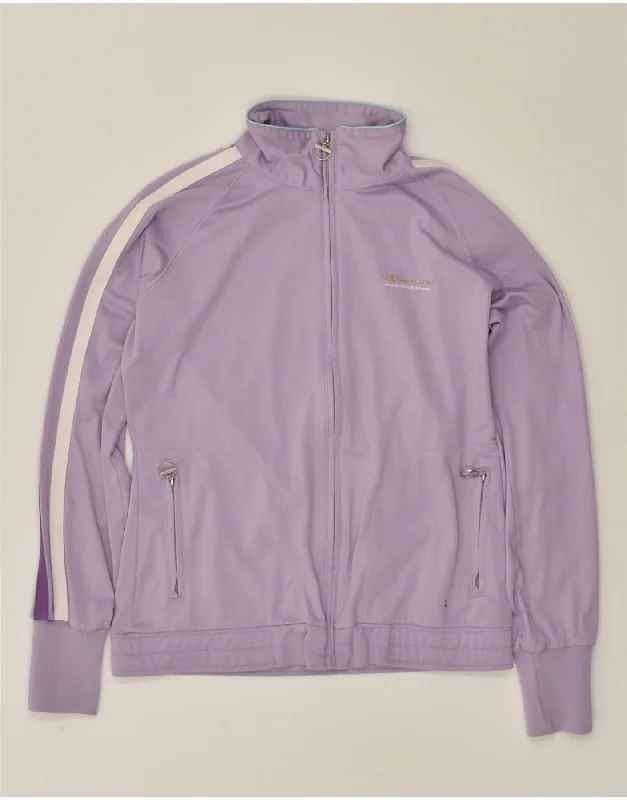 CHAMPION Womens Heritage Fit Tracksuit Top Jacket UK 14 Medium Purple Denim Fabric Leather Fabric Suede Fabric