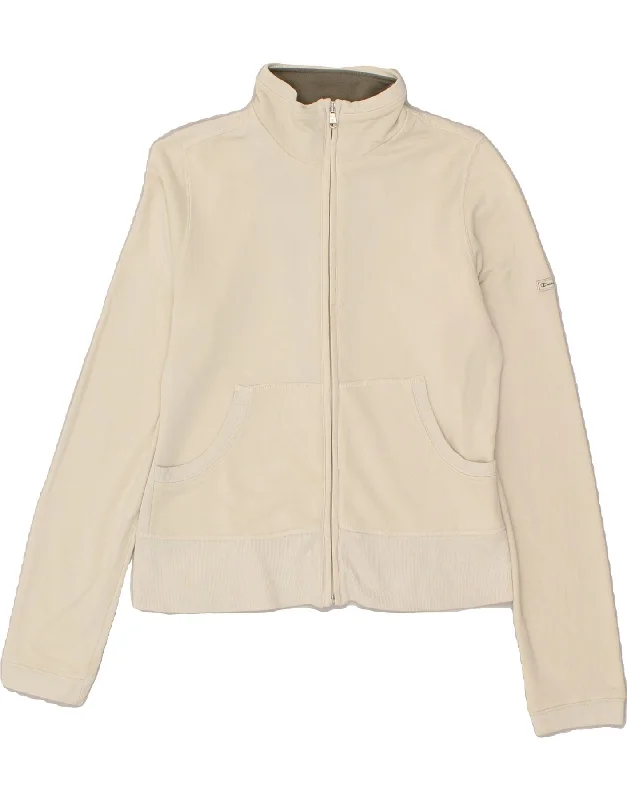 CHAMPION Womens Tracksuit Top Jacket UK 12 Medium Beige Cotton Elasticated Jacket Padded Jacket Insulated Jacket