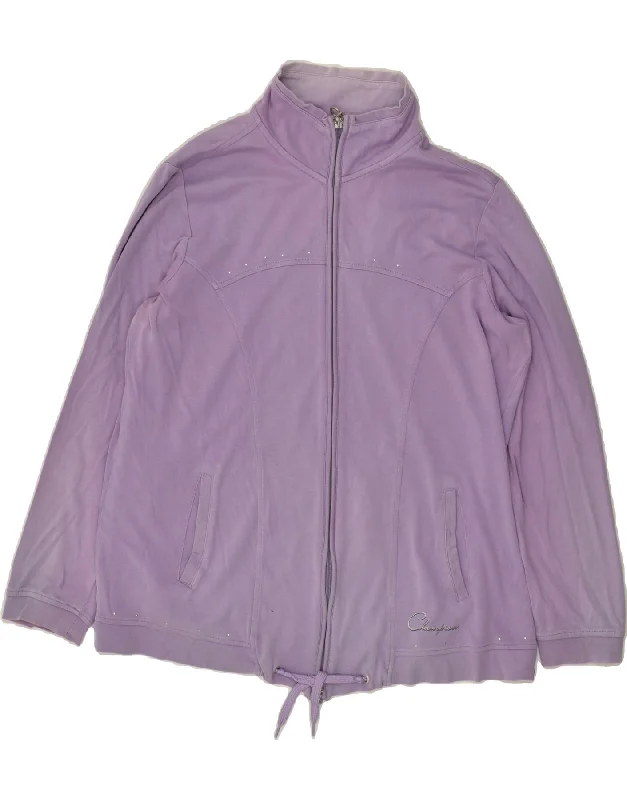 CHAMPION Womens Tracksuit Top Jacket UK 16 Large Purple Cotton Jacket Linen Jacket Terry Jacket