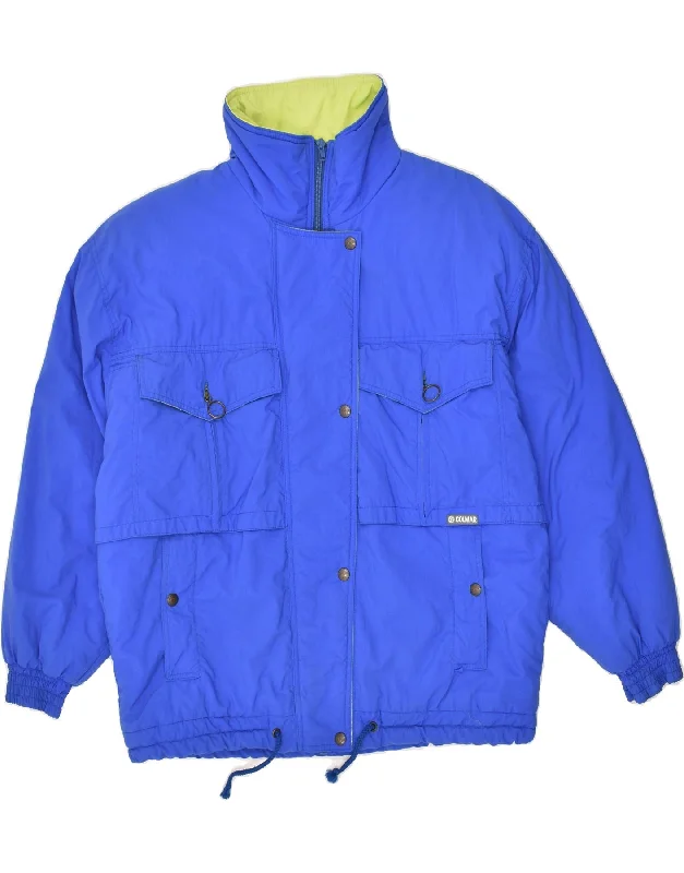 COLMAR Womens Loose Fit Ski Jacket IT 44 Medium Blue Polyester Tiered Jacket Buttoned Jacket Zippered Jacket