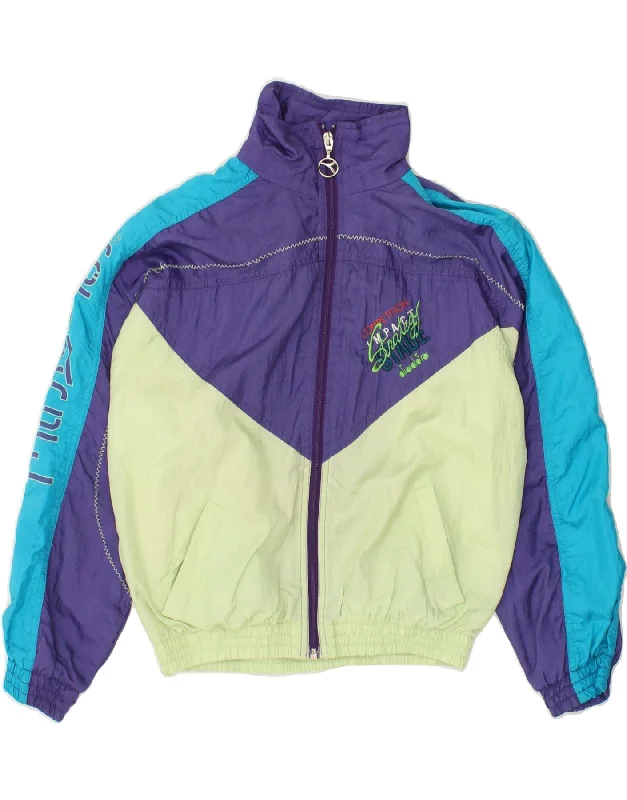 DIADORA Womens Graphic Tracksuit Top Jacket UK 16 Large Purple Colourblock Herringbone Jacket Checkered Jacket Solid Jacket