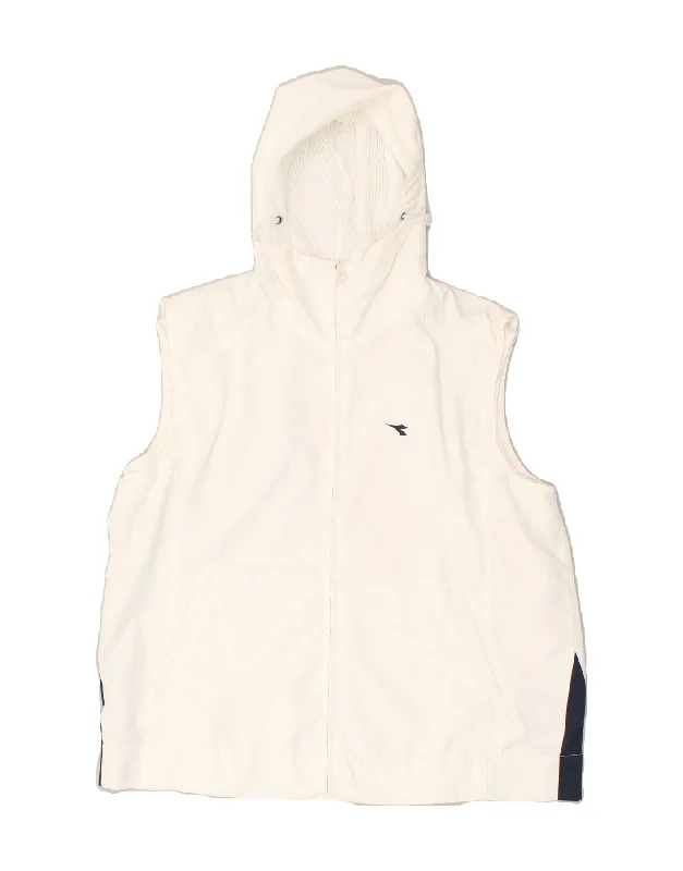 DIADORA Womens Hooded Sleeveless Tracksuit Top Jacket UK 10 Small White Cardigan Sweater Pullover